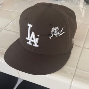 LA Logo Brown Baseball Cap with White Embroidery